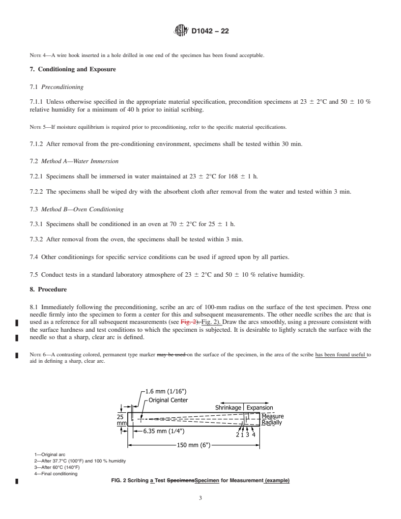 REDLINE ASTM D1042-22 - Standard Test Method for Linear Dimensional Changes of Plastics Caused by Exposure to  Heat and Moisture