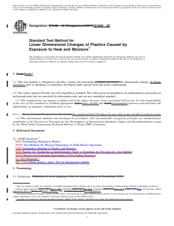 ASTM D1042-22 REDLINE ASTM D1042-22 - Standard Test Method for Linear Dimensional Changes of Plastics Caused by Exposure to Heat and Moisture - Page 1 preview