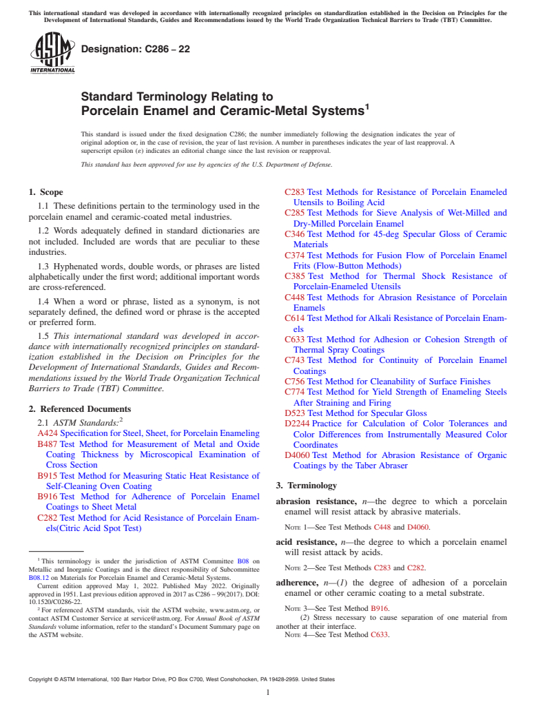 ASTM C286-22 - Standard Terminology Relating to  Porcelain Enamel and Ceramic-Metal Systems