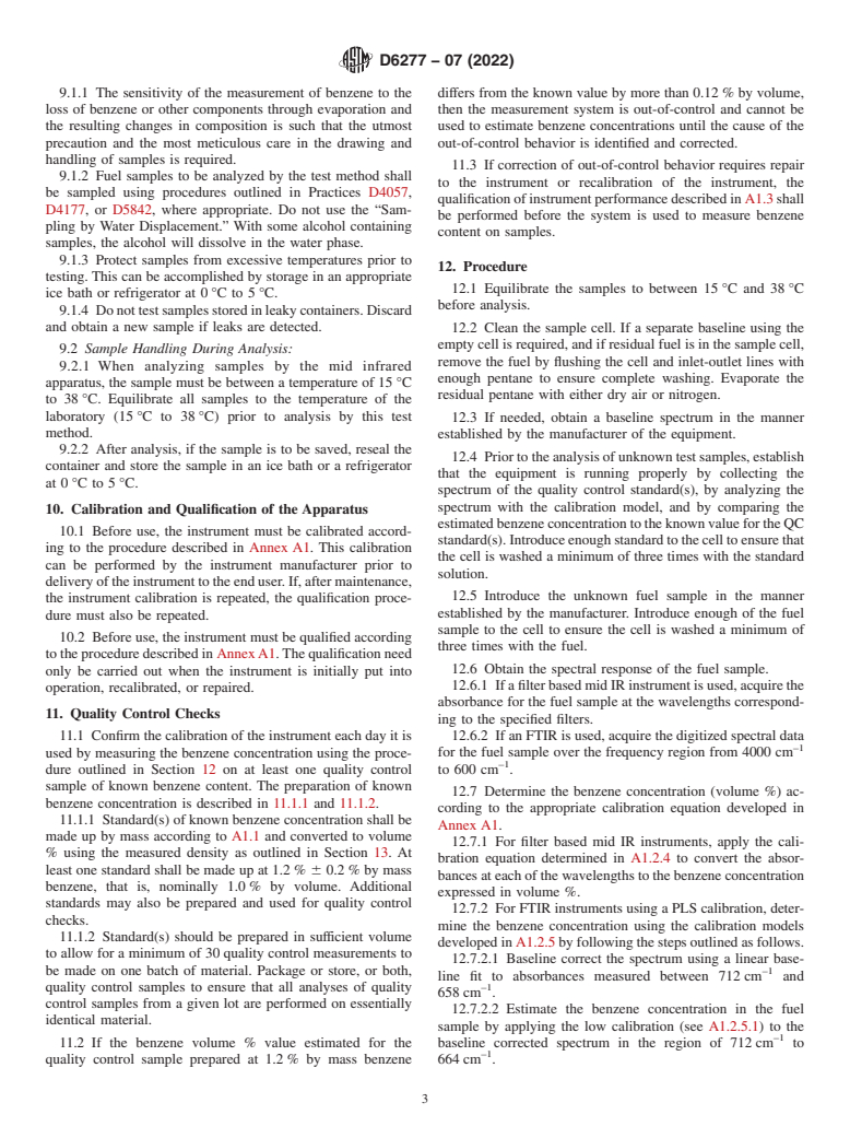 ASTM D6277-07(2022) - Standard Test Method for  Determination of Benzene in Spark-Ignition Engine Fuels Using   Mid Infrared Spectroscopy