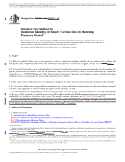 ASTM D2272-22 REDLINE ASTM D2272-22 - Standard Test Method for Oxidation Stability of Steam Turbine Oils by Rotating Pressure Vessel - Page 1 preview