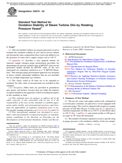 ASTM D2272-22 ASTM D2272-22 - Standard Test Method for Oxidation Stability of Steam Turbine Oils by Rotating Pressure Vessel - Page 1 preview