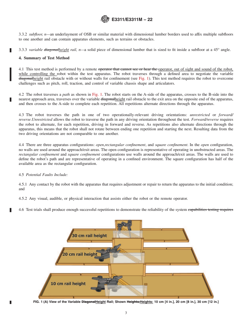 REDLINE ASTM E3311/E3311M-22 - Standard Test Method for Evaluating Ground Robot Capabilities and Remote Operator Proficiency:  Obstacles: Variable Height Rails
