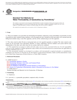 ASTM D4491/D4491M-22 REDLINE ASTM D4491/D4491M-22 - Standard Test Methods for Water Permeability of Geotextiles by Permittivity - Page 1 preview