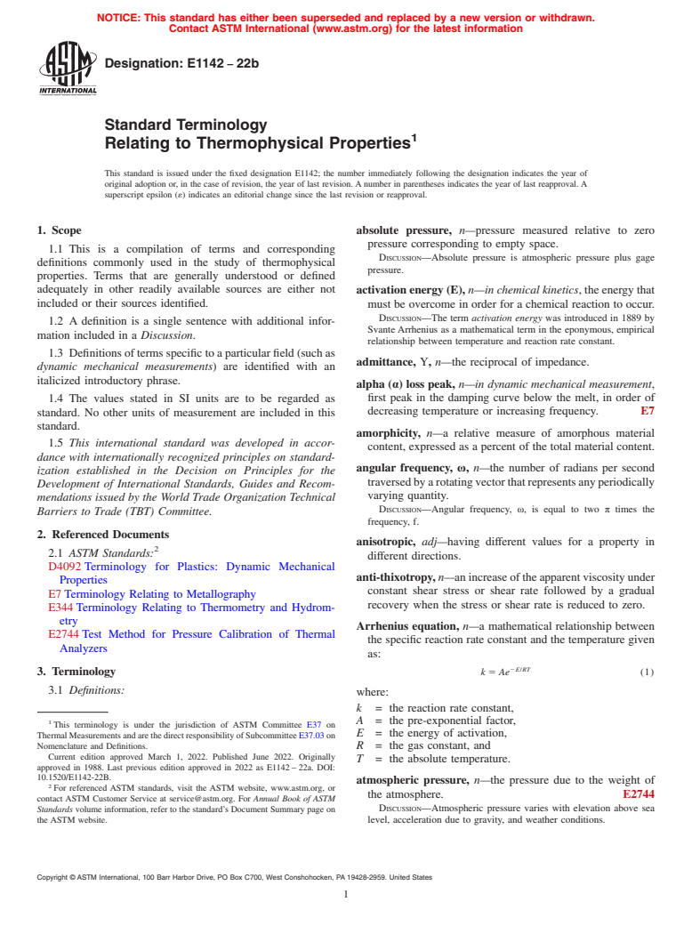 ASTM E1142-22b - Standard Terminology  Relating to Thermophysical Properties