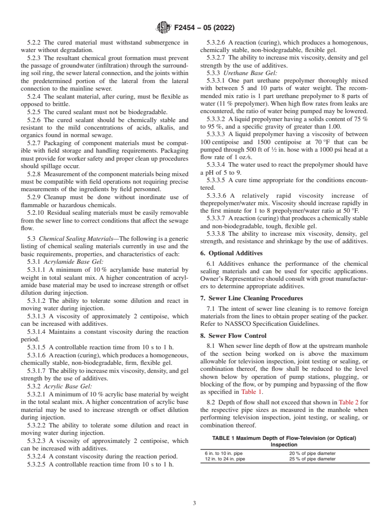 ASTM F2454-05(2022) - Standard Practice for Sealing Lateral Connections and lines from the mainline Sewer  Systems by the Lateral Packer Method, Using Chemical Grouting