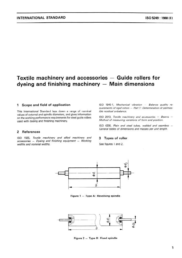 ISO 5249:1988 - Textile machinery and accessories -- Guide rollers for dyeing and finishing machinery -- Main dimensions
