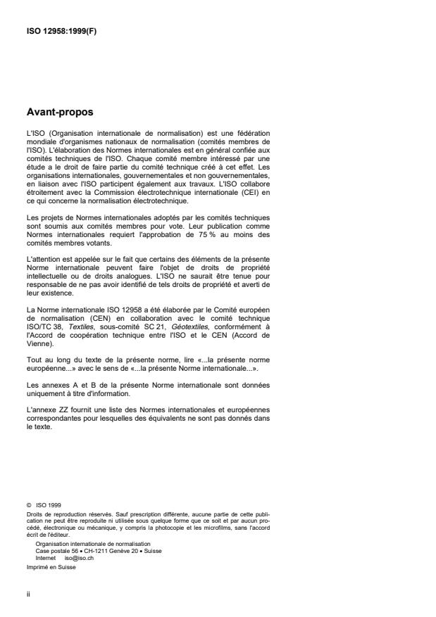 ISO 12958:1999 ISO 12958:1999 - Géotextiles et produits apparentés -- Détermination de la capacité de débit dans leur plan - Page 2 preview