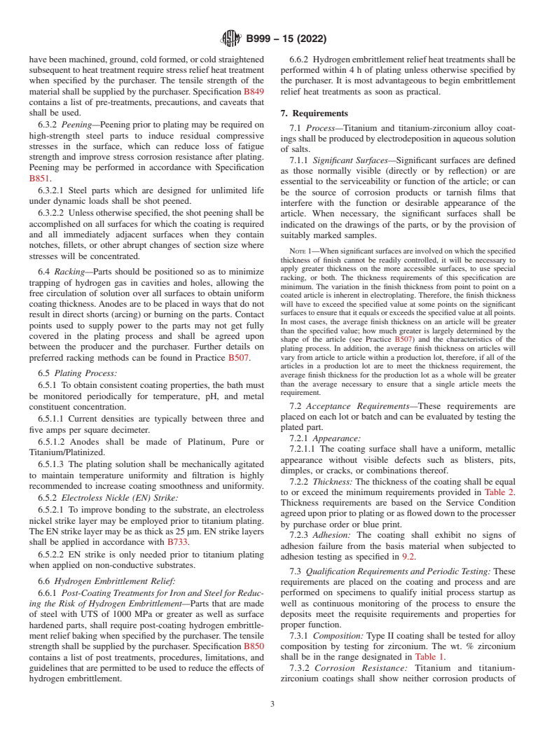 ASTM B999-15(2022) - Standard Specification for Titanium and Titanium Alloys Plating, Electrodeposited Coatings  of Titanium and Titanium Alloys on Conductive and Non-Conductive Substrate