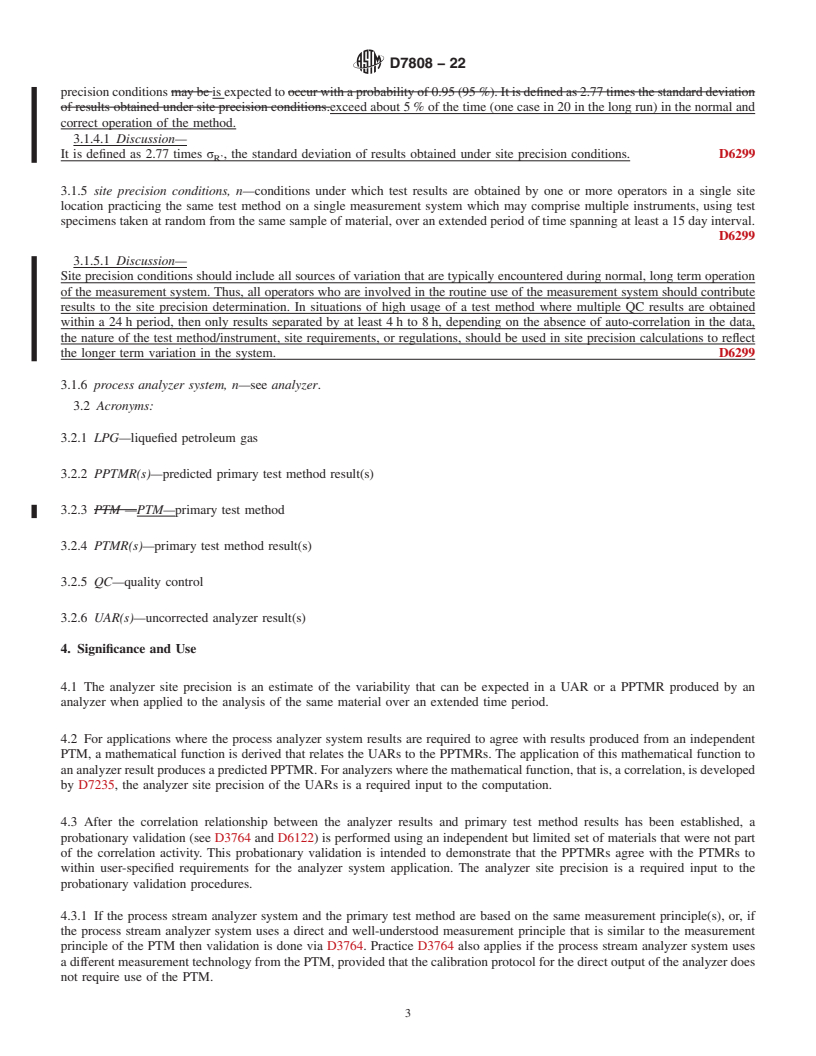 REDLINE ASTM D7808-22 - Standard Practice for Determining the Site Precision of a Process Stream Analyzer  on Process Stream Material