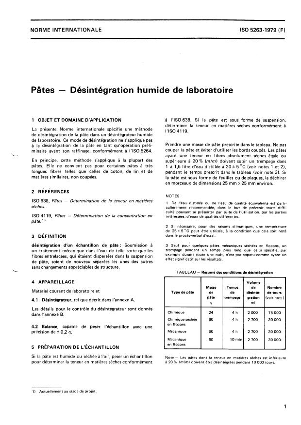 ISO 5263:1979 - Pâtes -- Désintégration humide de laboratoire