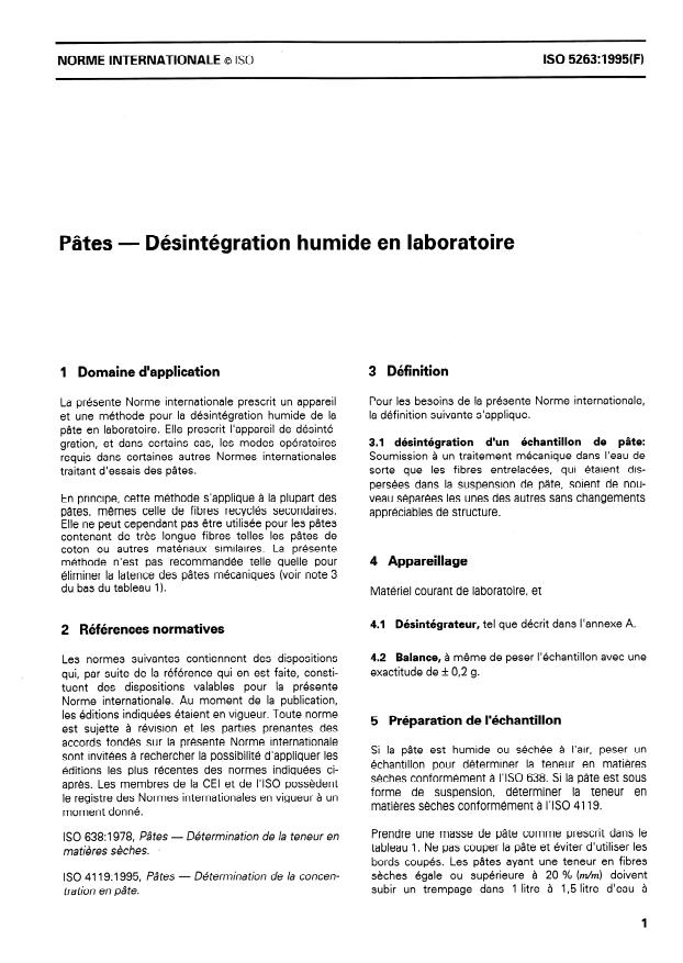 ISO 5263:1995 - Pâtes -- Désintégration humide en laboratoire