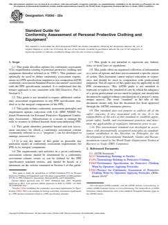 ASTM F3050-22a ASTM F3050-22a - Standard Guide for Conformity Assessment of Personal Protective Clothing and Equipment - Page 1 preview