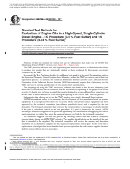 ASTM D6750-19e1 REDLINE ASTM D6750-19e1 - Standard Test Methods for Evaluation of Engine Oils in a High-Speed, Single-Cylinder Diesel Engine—1K Procedure (0.4 % Fuel Sulfur) and 1N Procedure (0.04 % Fuel Sulfur)