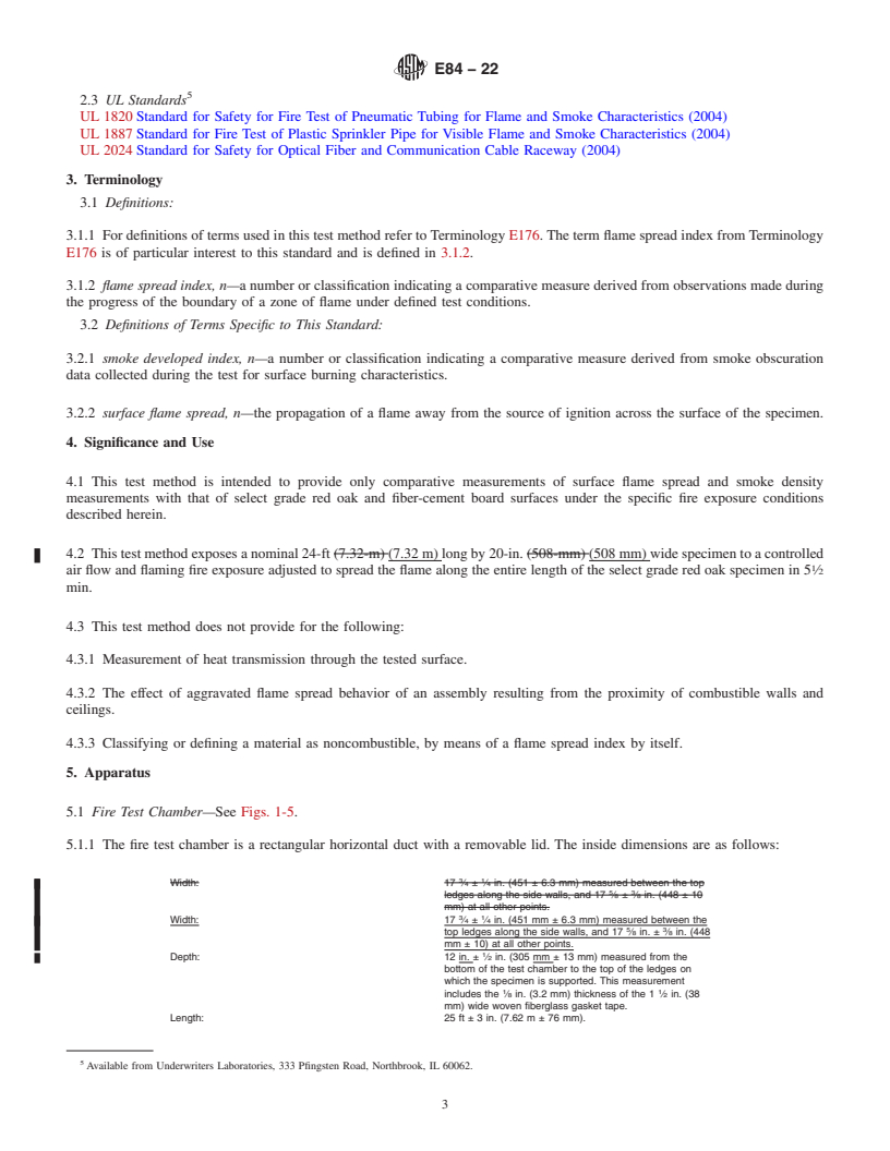 REDLINE ASTM E84-22 - Standard Test Method for  Surface Burning Characteristics of Building Materials