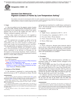 ASTM D4451-22 ASTM D4451-22 - Standard Test Method for Pigment Content of Paints by Low-Temperature Ashing - Page 1 preview