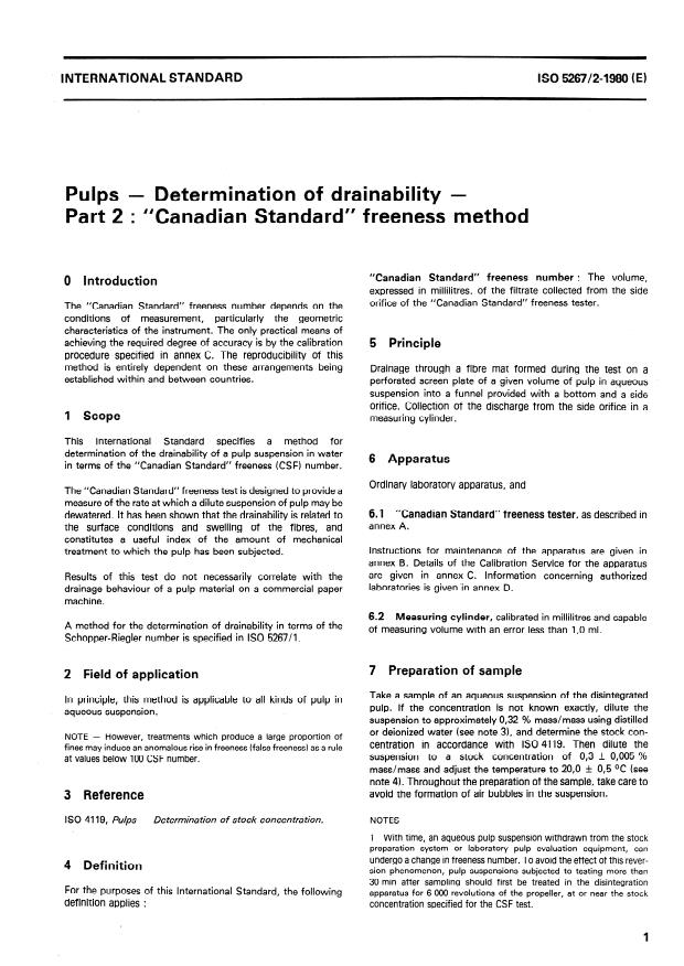 ISO 5267-2:1980 - Pulps -- Determination of drainability