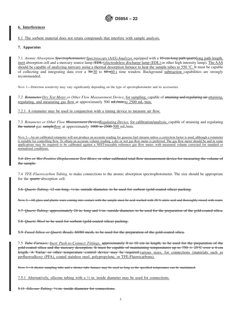 REDLINE ASTM D5954-22 - Standard Test Method for  Mercury Sampling and Measurement in Gaseous Fuels by Atomic  Absorption Spectroscopy