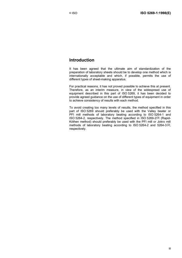 ISO 5269-1:1998 - Pulps -- Preparation of laboratory sheets for physical testing