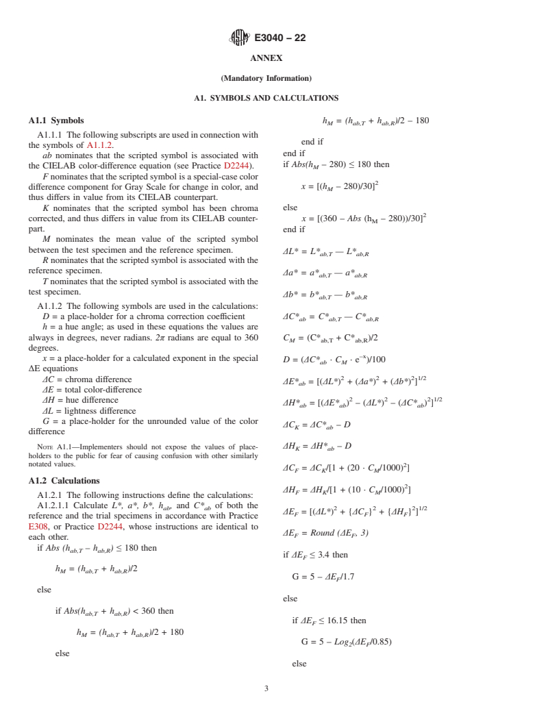 ASTM E3040-22 - Standard Practice for Evaluation of Instrumental Color Difference with a Gray Scale