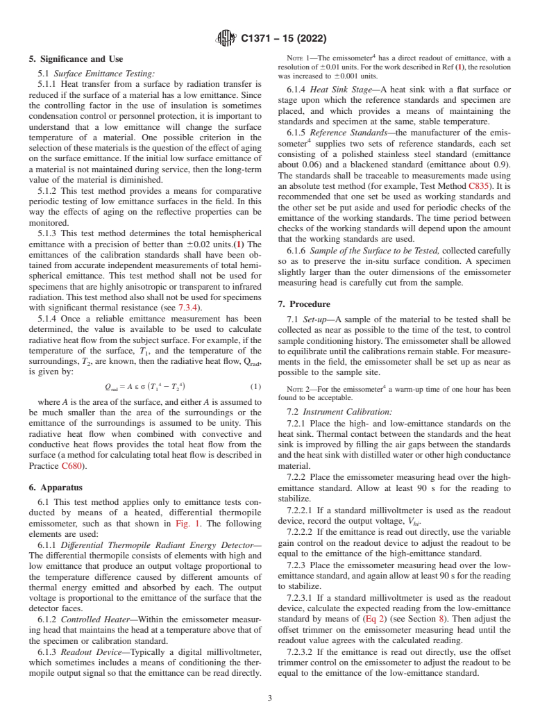 ASTM C1371-15(2022) - Standard Test Method for  Determination of Emittance of Materials Near Room Temperature  Using Portable Emissometers