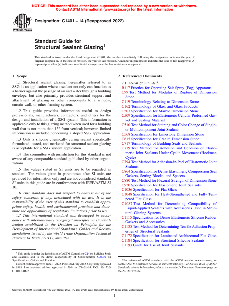 ASTM C1401-14(2022) - Standard Guide for  Structural Sealant Glazing