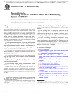 ASTM C1472-16(2022) ASTM C1472-16(2022) - Standard Guide for Calculating Movement and Other Effects When Establishing Sealant Joint Width - Page 1 preview