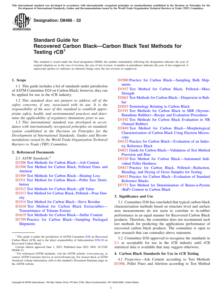 ASTM D8466-22 - Standard Guide for Recovered Carbon Black—Carbon Black Test Methods for  Testing rCB