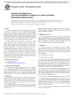 ASTM D3624-85a(2022) ASTM D3624-85a(2022) - Standard Test Method for Low Concentrations of Mercury in Paint by Atomic Absorption Spectroscopy - Page 1 preview