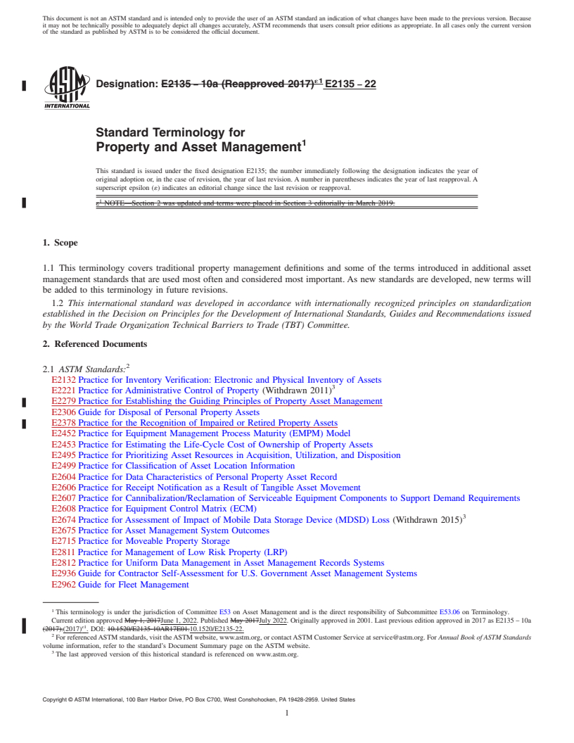 REDLINE ASTM E2135-22 - Standard Terminology for Property and Asset Management