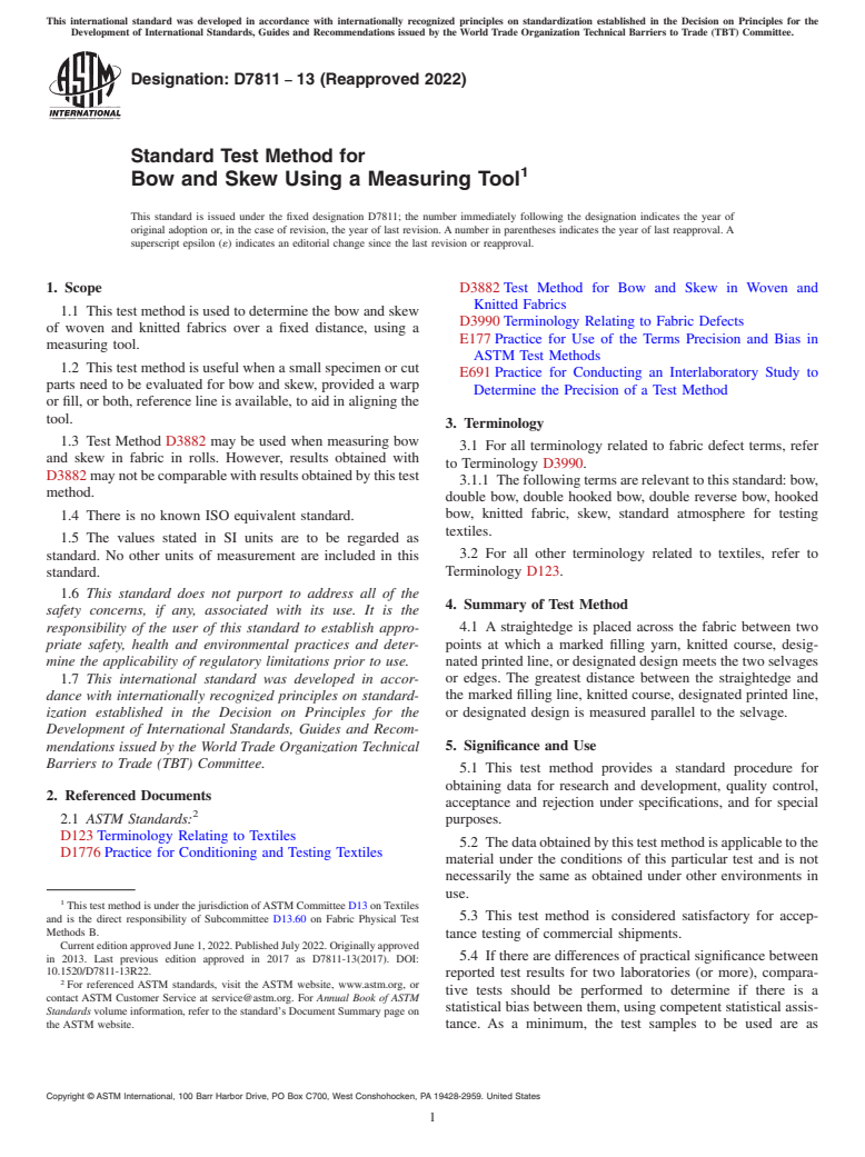 ASTM D7811-13(2022) - Standard Test Method for Bow and Skew Using a Measuring Tool