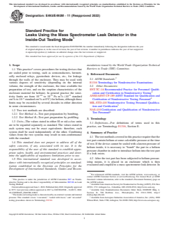 ASTM E493/E493M-11(2022) ASTM E493/E493M-11(2022) - Standard Practice for Leaks Using the Mass Spectrometer Leak Detector in the Inside-Out Testing Mode - Page 1 preview