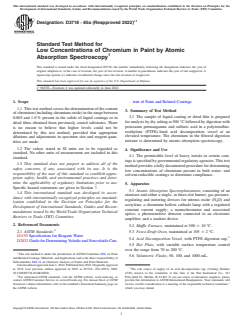 ASTM D3718-85A(2022)e1 ASTM D3718-85A(2022)e1 - Standard Test Method for Low Concentrations of Chromium in Paint by Atomic Absorption Spectroscopy - Page 1 preview