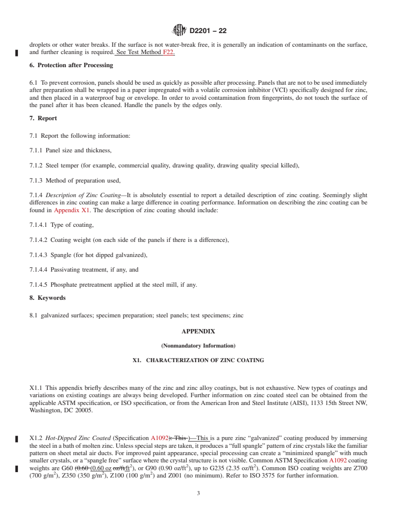 REDLINE ASTM D2201-22 - Standard Practice for Preparation of Zinc-Coated and Zinc-Alloy-Coated Steel Panels   for Testing   Paint and Related Coating Products