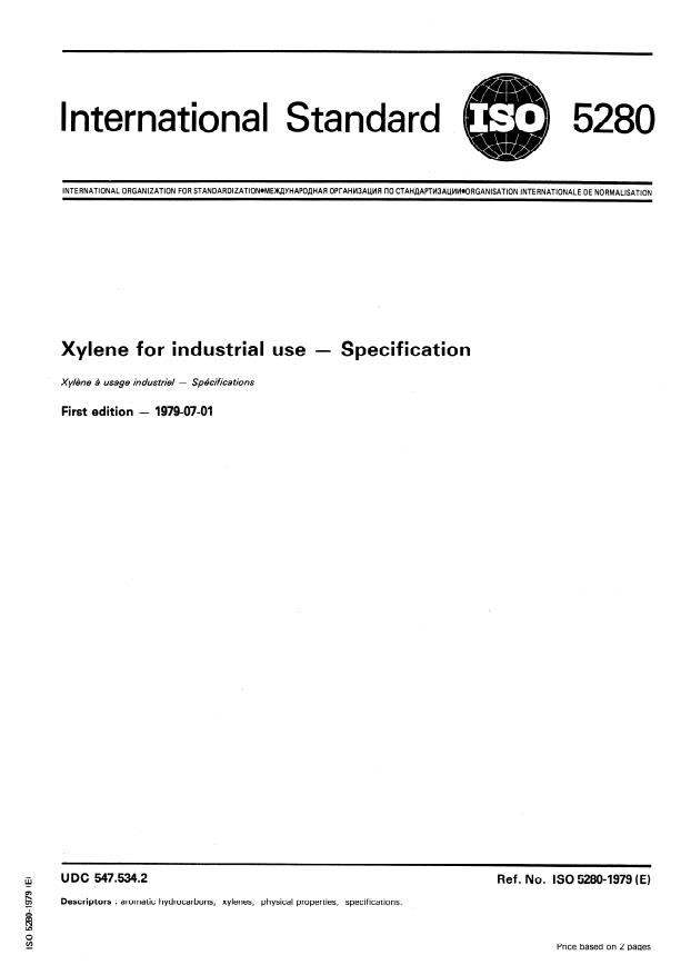 ISO 5280:1979 - Xylene for industrial use -- Specification