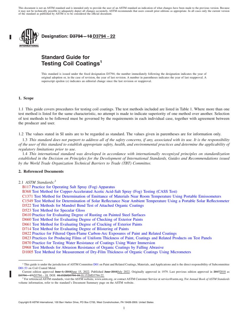 REDLINE ASTM D3794-22 - Standard Guide for Testing Coil Coatings