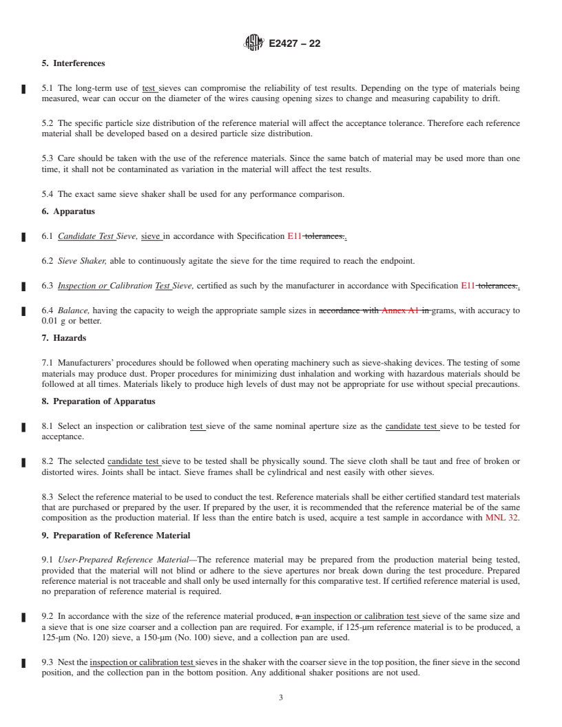 REDLINE ASTM E2427-22 - Standard Test Method for Acceptance by Performance Testing for Test Sieves