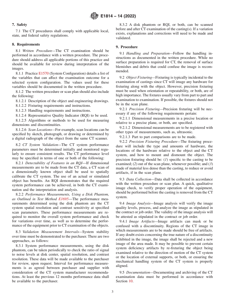 ASTM E1814-14(2022) - Standard Practice for  Computed Tomographic (CT) Examination of Castings