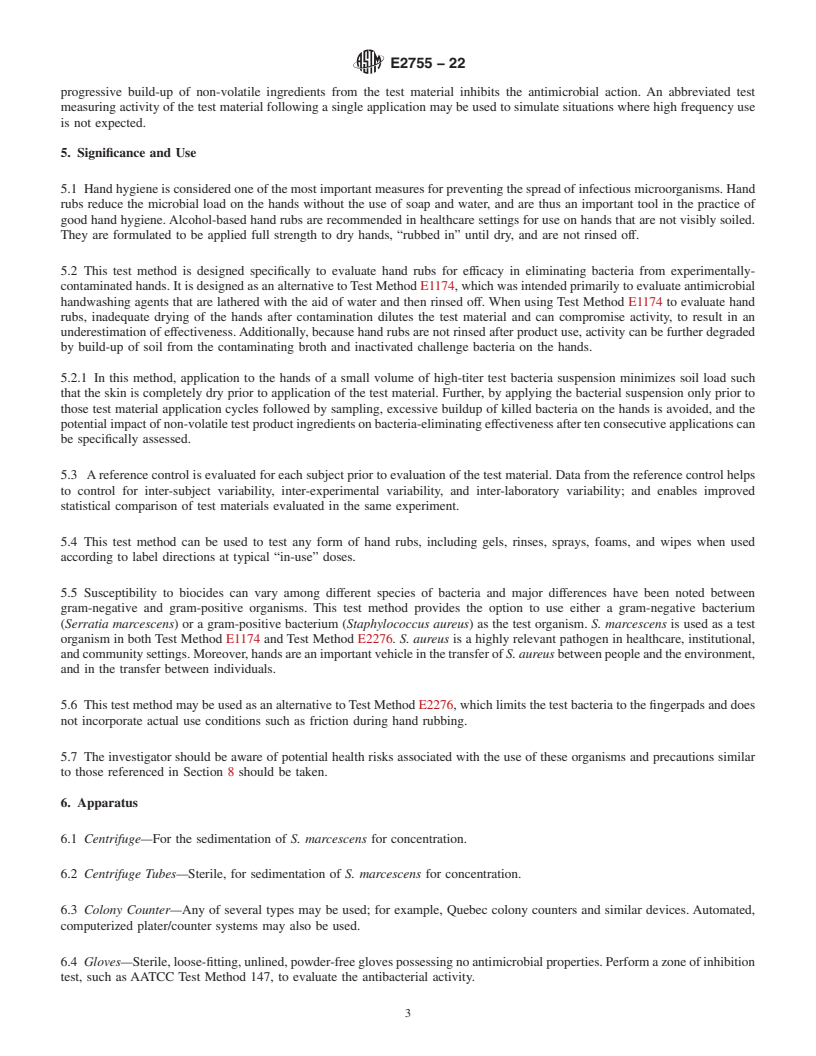 REDLINE ASTM E2755-22 - Standard Test Method for  Determining the Bacteria-Eliminating Effectiveness of Healthcare  Personnel Hand Rub Formulations Using Hands of Adults