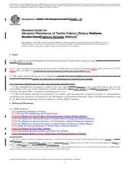 ASTM D3884-22 REDLINE ASTM D3884-22 - Standard Guide for Abrasion Resistance of Textile Fabrics (Rotary Platform Abrader Method) - Page 1 preview