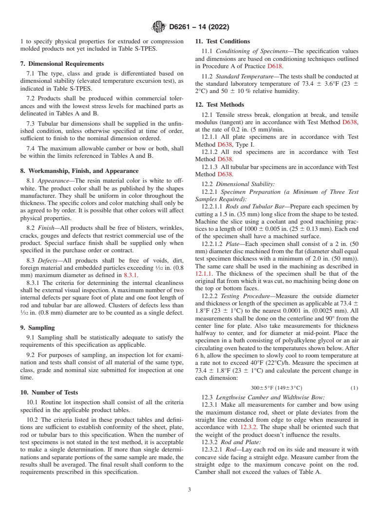 ASTM D6261-14(2022) - Standard Specification for  Extruded and Compression Molded Basic Shapes Made from Thermoplastic  Polyester (TPES)