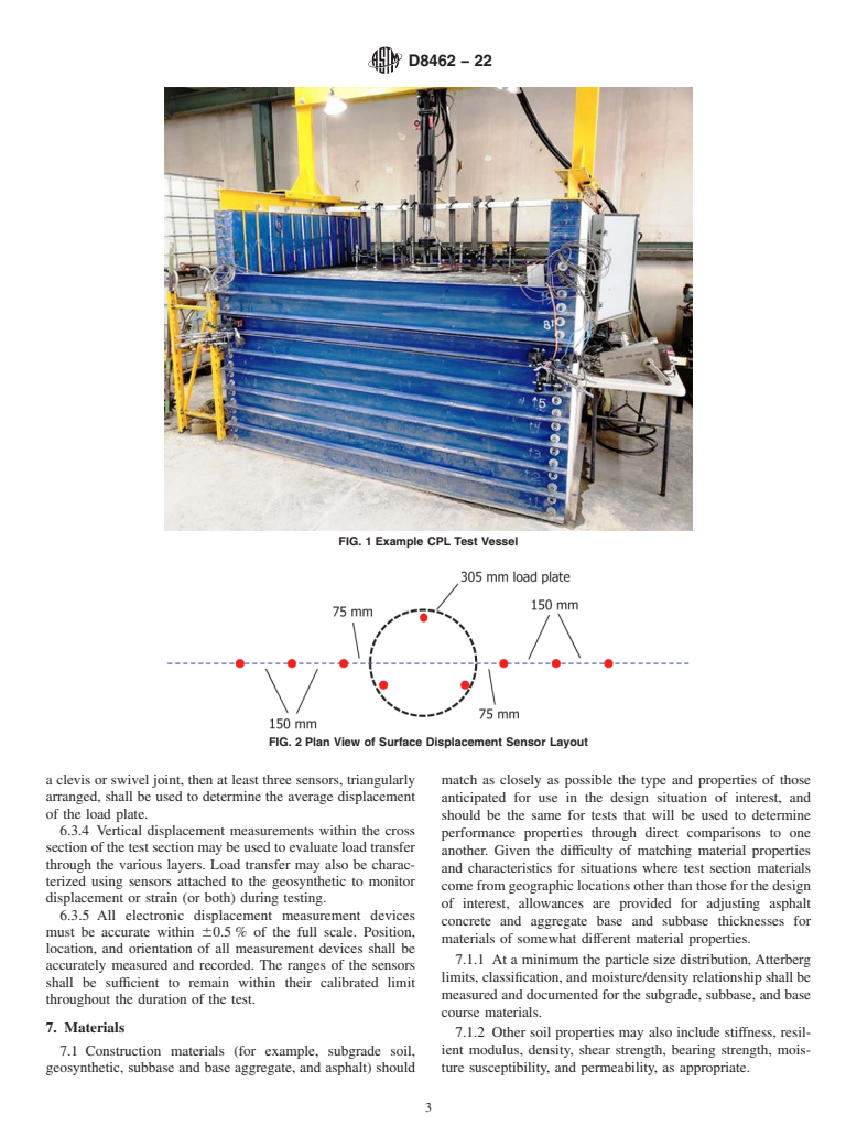 ASTM D8462-22 - Standard Test Method for Cyclic Plate Load Tests to Evaluate the Structural Performance  of Roadway Test Sections with Geosynthetics