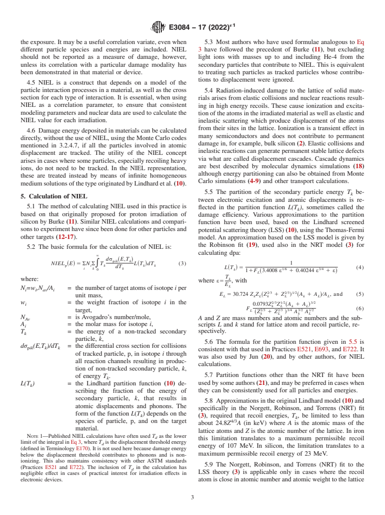 ASTM E3084-17(2022)e1 - Standard Practice for Characterizing Particle Irradiations of Materials in Terms  of Non-Ionizing Energy Loss (NIEL)