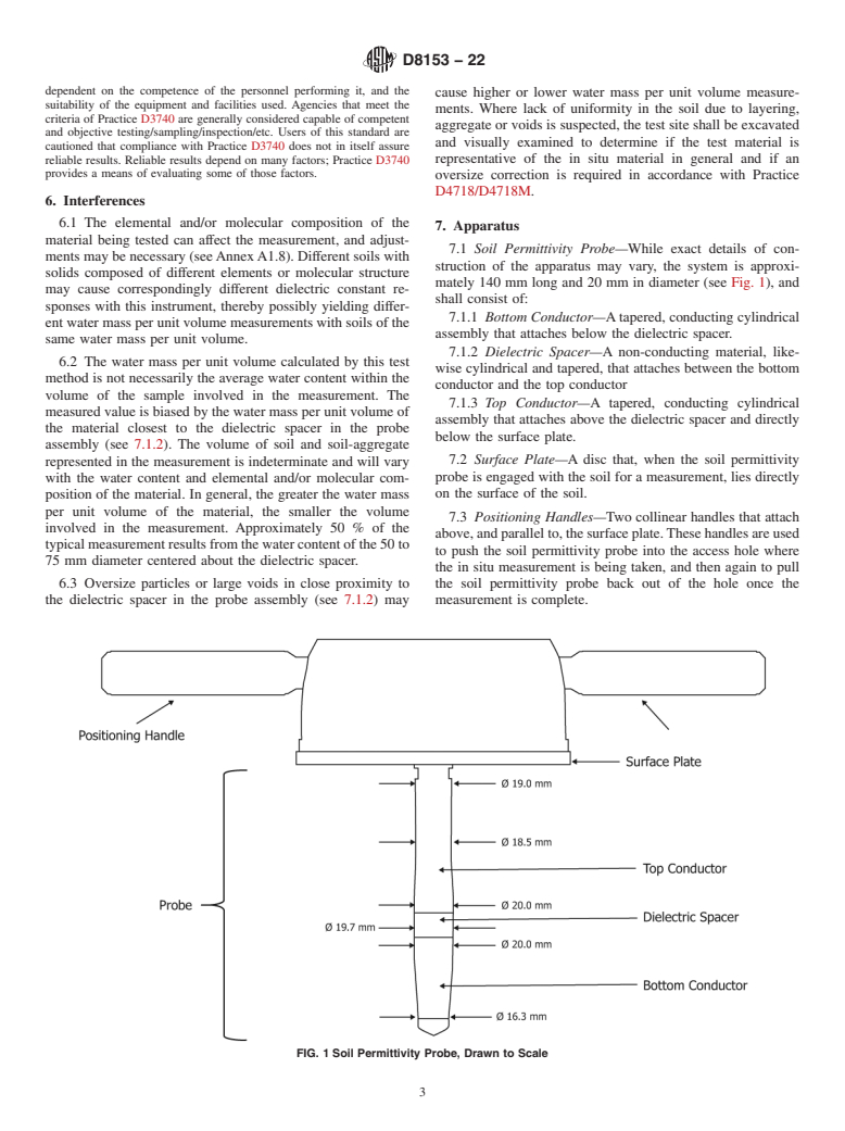 ASTM D8153-22 - Standard Test Method for Determination of Soil Water Contents Using a Dielectric Permittivity  Probe