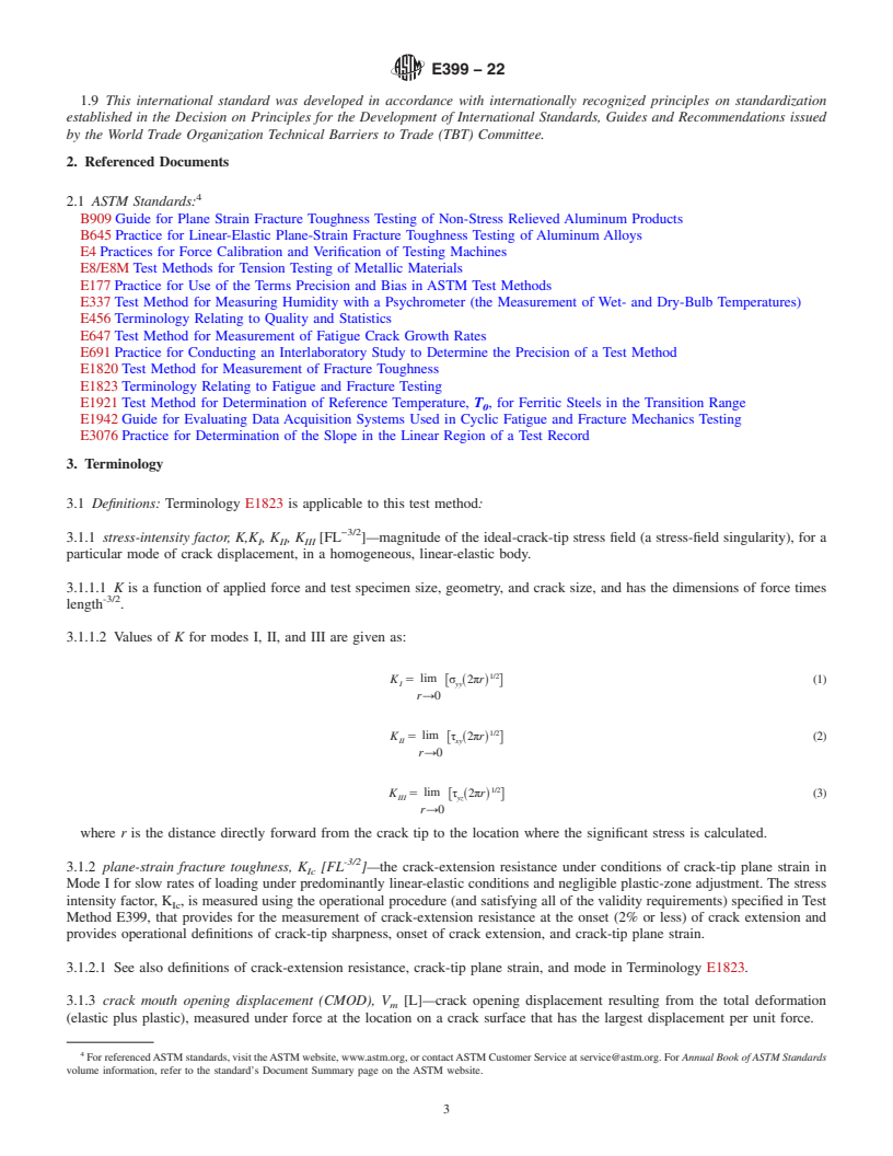 REDLINE ASTM E399-22 - Standard Test Method for  Linear-Elastic Plane-Strain Fracture Toughness of Metallic  Materials