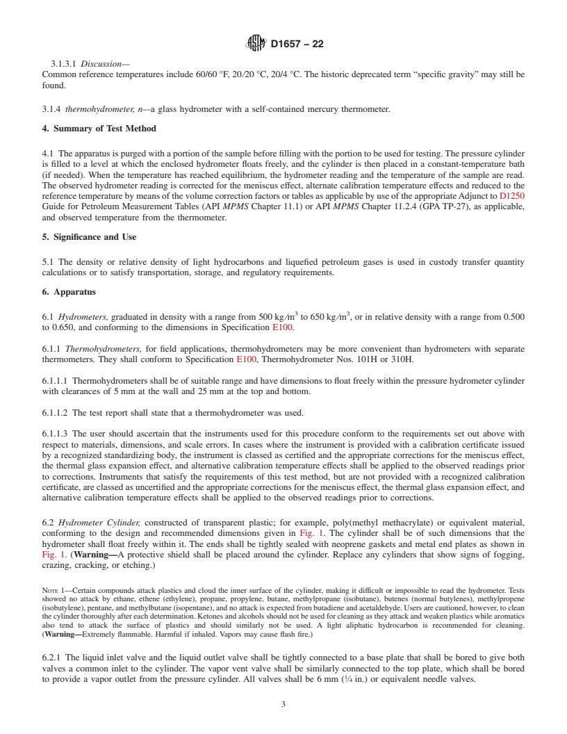 REDLINE ASTM D1657-22 - Standard Test Method for Density or Relative Density of Light Hydrocarbons by Pressure  Hydrometer