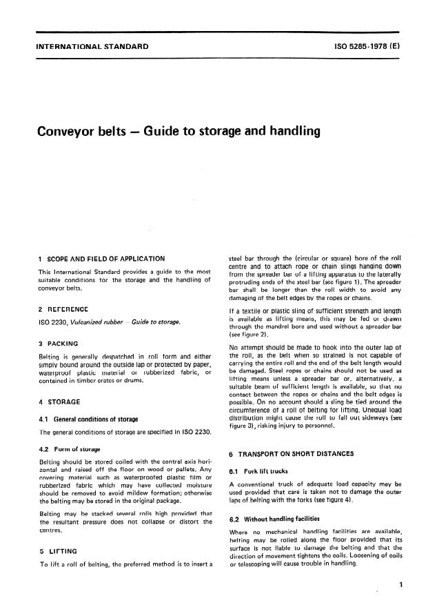 ISO 5285:1978 - Conveyor belts -- Guide to storage and handling