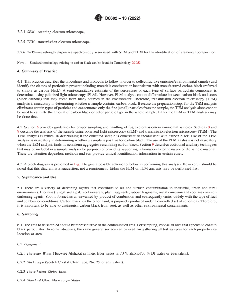 REDLINE ASTM D6602-13(2022) - Standard Practice for  Sampling and Testing of Possible Carbon Black Fugitive Emissions  or Other Environmental Particulate, or Both