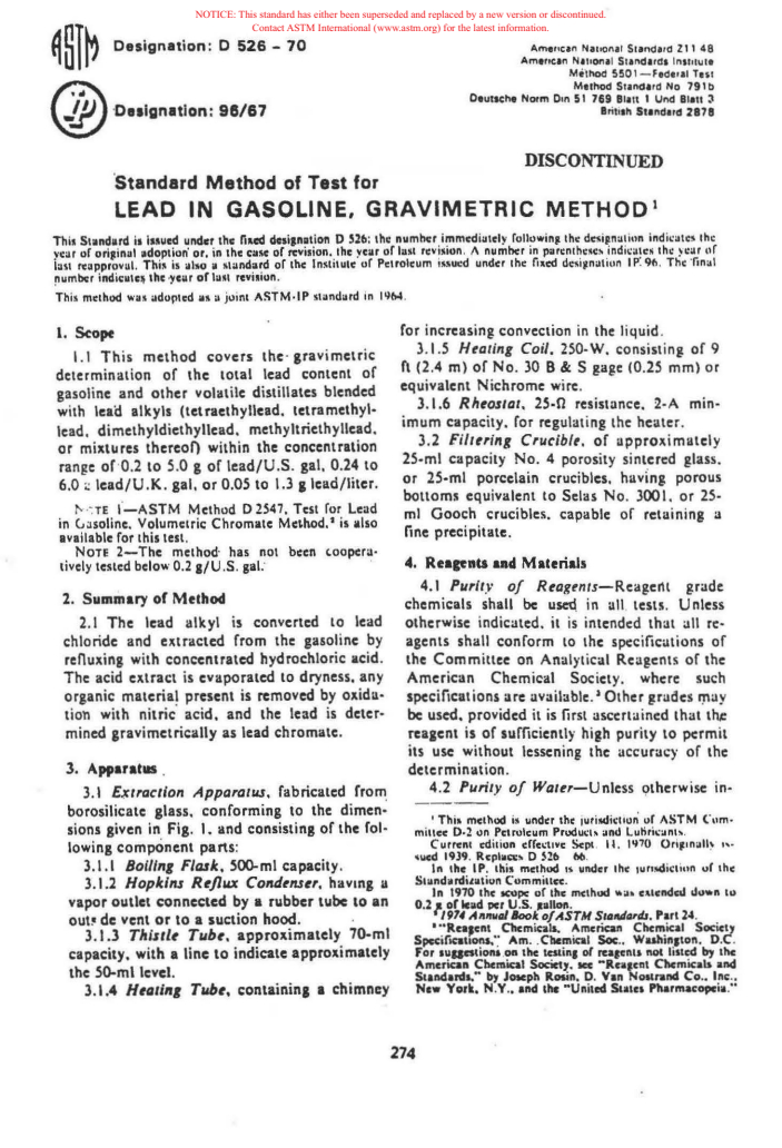 ASTM D526-70 - Method of Test for Tetraethyl-Lead In Gasoline (Withdrawn 1975)