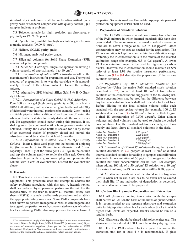 ASTM D8143-17(2022) - Standard Test Method for Determination of the EU-8 List of PAH Compounds in Carbon Black